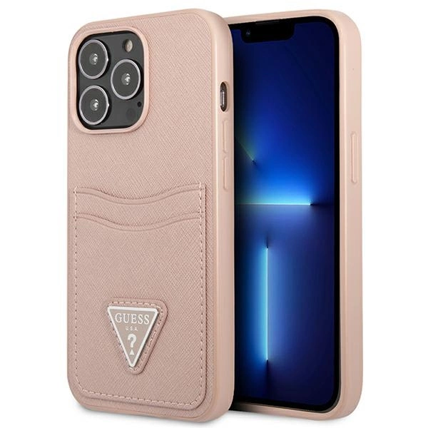 Etui Guess Saffiano Triangle Logo Cardslot na iPhone 13 Pro / iPhone 13 - różowe
