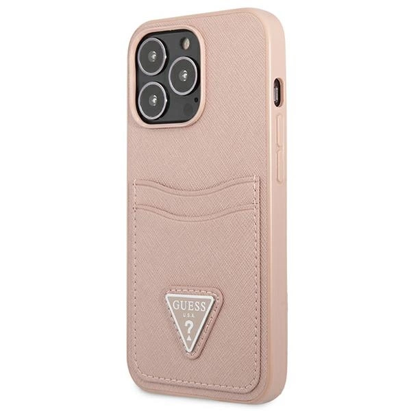 Etui Guess Saffiano Triangle Logo Cardslot na iPhone 13 Pro / iPhone 13 - różowe