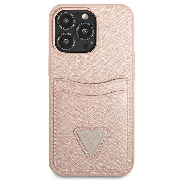 Etui Guess Saffiano Triangle Logo Cardslot na iPhone 13 Pro / iPhone 13 - różowe