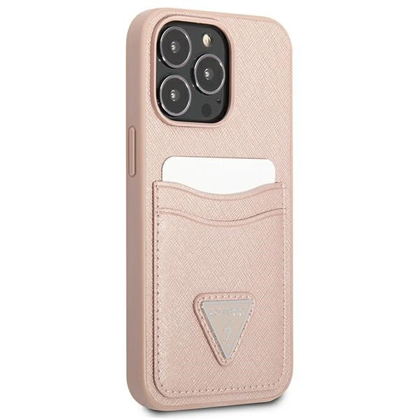Etui Guess Saffiano Triangle Logo Cardslot na iPhone 13 Pro / iPhone 13 - różowe