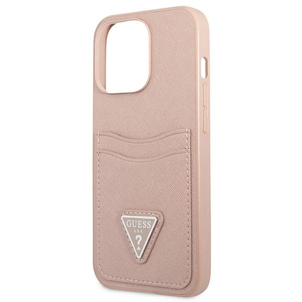 Etui Guess Saffiano Triangle Logo Cardslot na iPhone 13 Pro / iPhone 13 - różowe