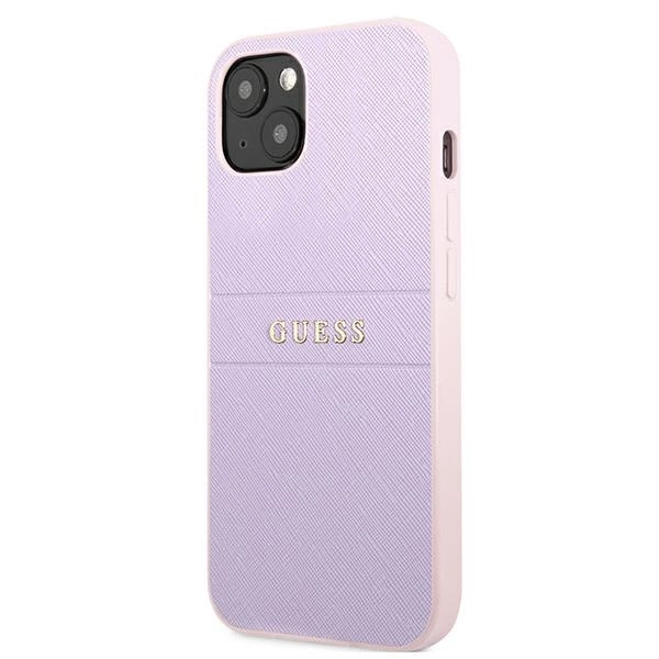 Etui Guess Saffiano Hot Stamp & Metal Logo na iPhone 13 mini - fioletowe