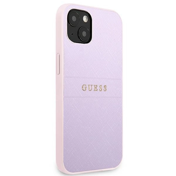 Etui Guess Saffiano Hot Stamp & Metal Logo na iPhone 13 mini - fioletowe