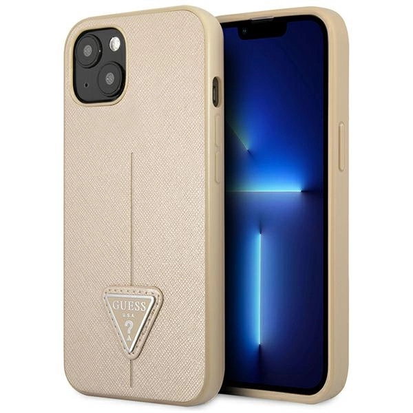 Etui Guess Saffiano Triangle Logo na iPhone 13 mini - beżowe