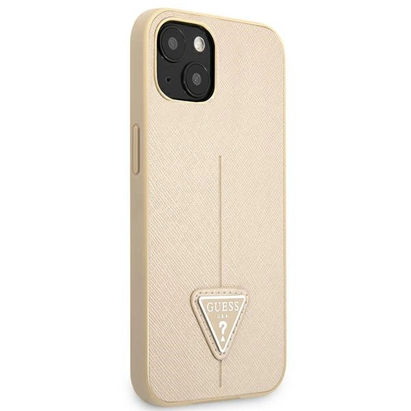 Etui Guess Saffiano Triangle Logo na iPhone 13 mini - beżowe