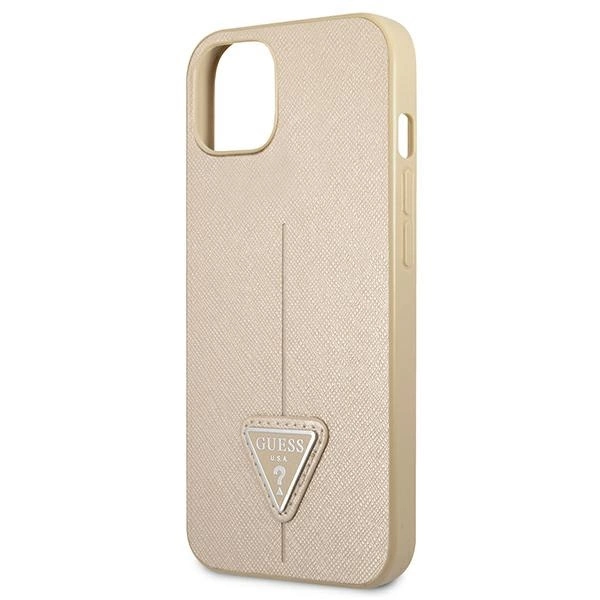 Etui Guess Saffiano Triangle Logo na iPhone 13 mini - beżowe