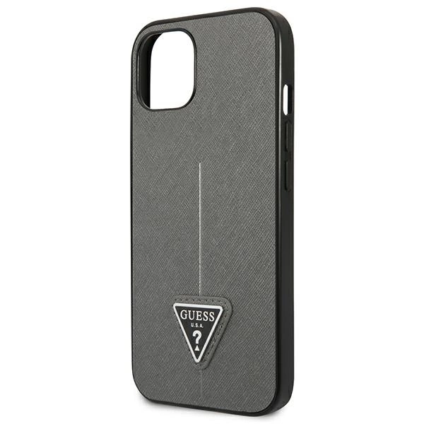 Etui Guess Saffiano Triangle Logo na iPhone 13 mini - srebrne