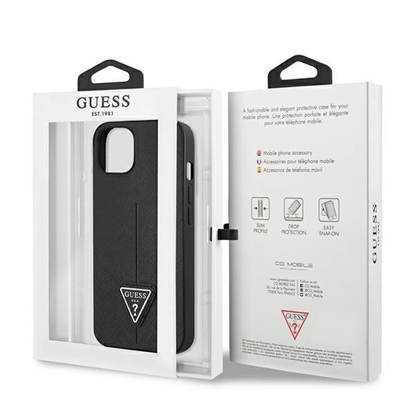 Etui Guess Saffiano Triangle Logo na iPhone 13 mini - czarne