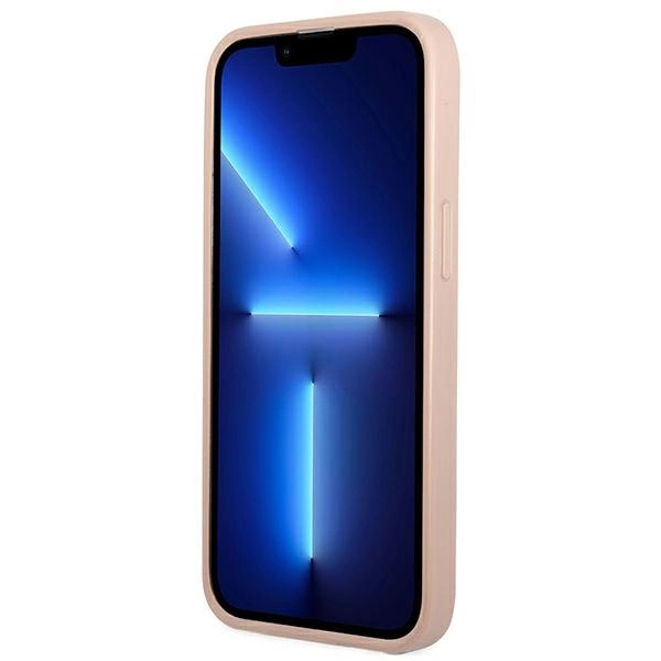 Etui Guess Saffiano Triangle Logo Cardslot na iPhone 13 mini - różowe