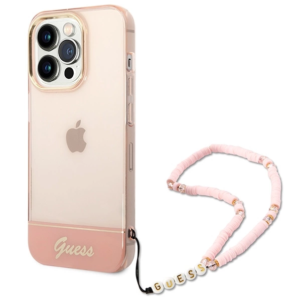 Etui Guess Translucent Pearl Strap na iPhone 14 Pro - różowe