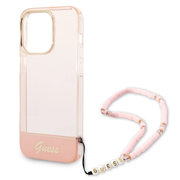 Etui Guess Translucent Pearl Strap na iPhone 14 Pro - różowe