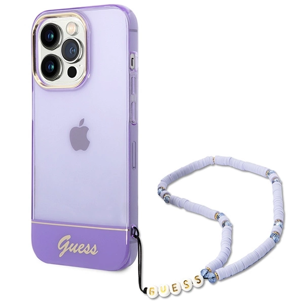 Etui Guess Translucent Pearl Strap na iPhone 14 Pro - fioletowe