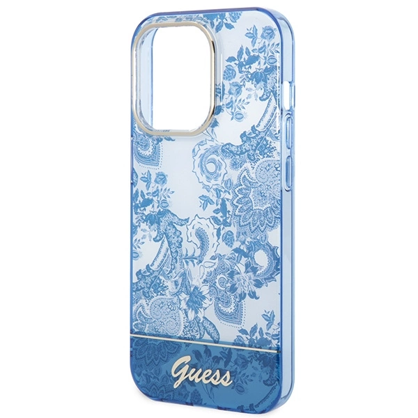Etui Guess Porcelain Collection na iPhone 14 Pro - niebieskie