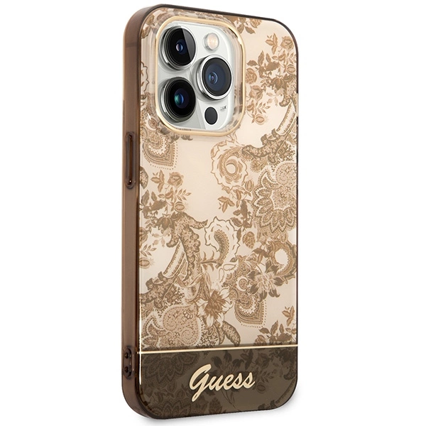 Etui Guess Porcelain Collection na iPhone 14 Pro - beżowe