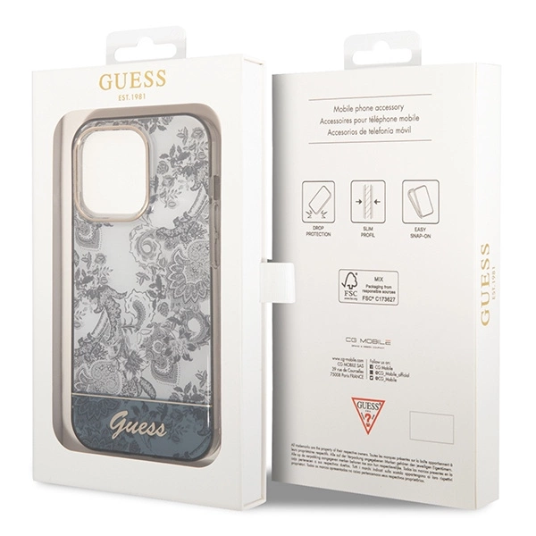 Etui Guess Porcelain Collection na iPhone 14 Pro - szare