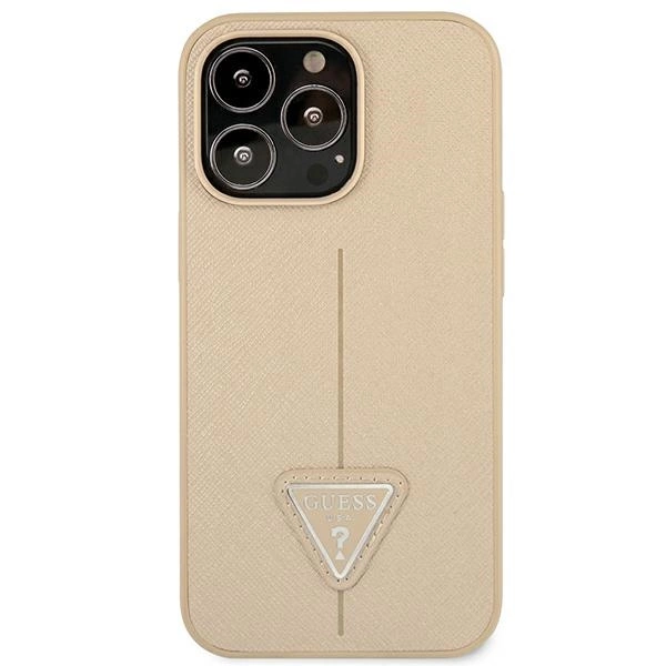 Etui Guess Saffiano Triangle Logo na iPhone 14 Pro - beżowe