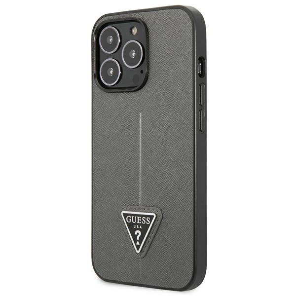 Etui Guess Saffiano Triangle Logo na iPhone 14 Pro - srebrne