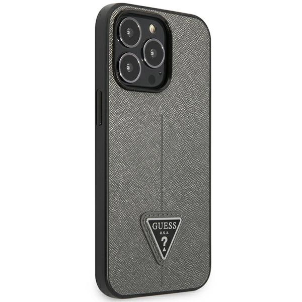 Etui Guess Saffiano Triangle Logo na iPhone 14 Pro - srebrne