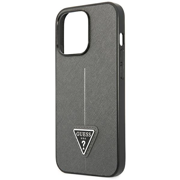 Etui Guess Saffiano Triangle Logo na iPhone 14 Pro - srebrne