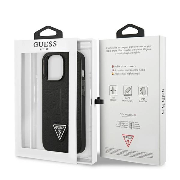 Etui Guess Saffiano Triangle Logo na iPhone 14 Pro - czarne