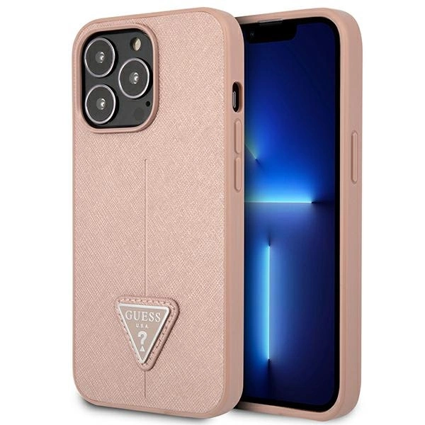 Etui Guess Saffiano Triangle Logo na iPhone 14 Pro - różowe