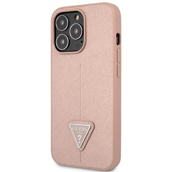 Etui Guess Saffiano Triangle Logo na iPhone 14 Pro - różowe