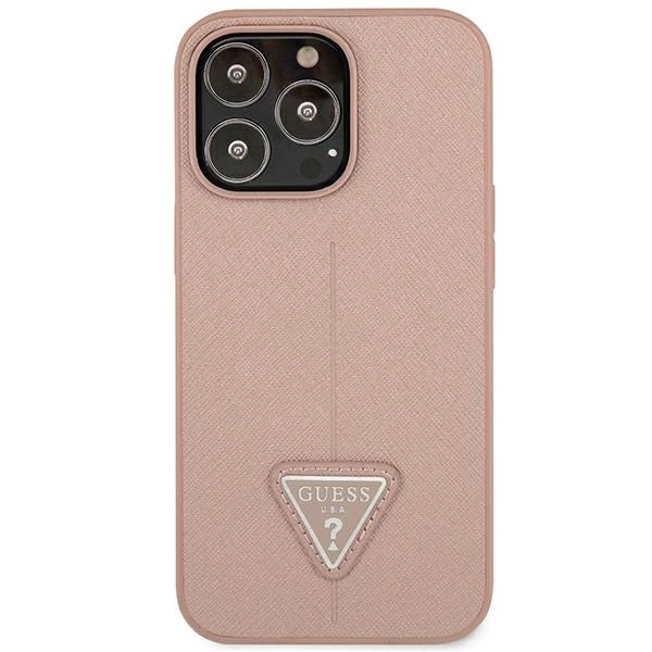 Etui Guess Saffiano Triangle Logo na iPhone 14 Pro - różowe