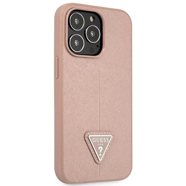 Etui Guess Saffiano Triangle Logo na iPhone 14 Pro - różowe