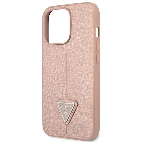 Etui Guess Saffiano Triangle Logo na iPhone 14 Pro - różowe