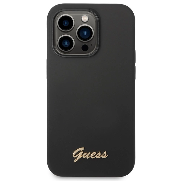 Etui Guess Silicone Vintage Gold Logo na iPhone 14 Pro - czarne