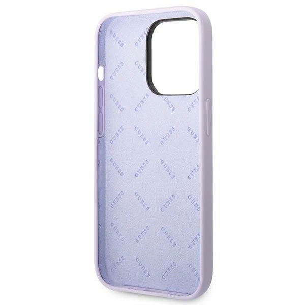Etui Guess Silicone Vintage Gold Logo na iPhone 14 Pro - fioletowe