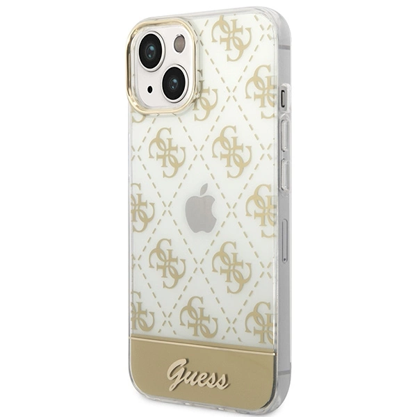 Etui Guess 4G Pattern Script na iPhone 14 Plus - złote