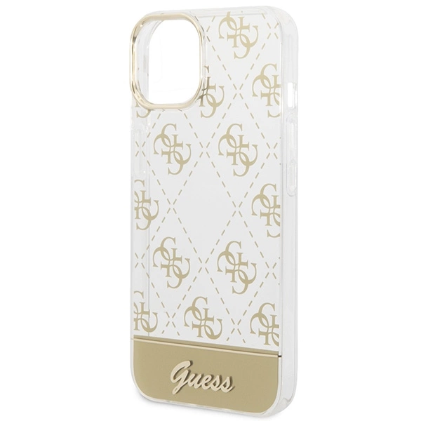 Etui Guess 4G Pattern Script na iPhone 14 Plus - złote