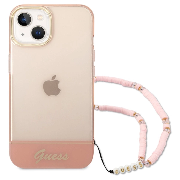 Etui Guess Translucent Pearl Strap na iPhone 14 Plus - różowe