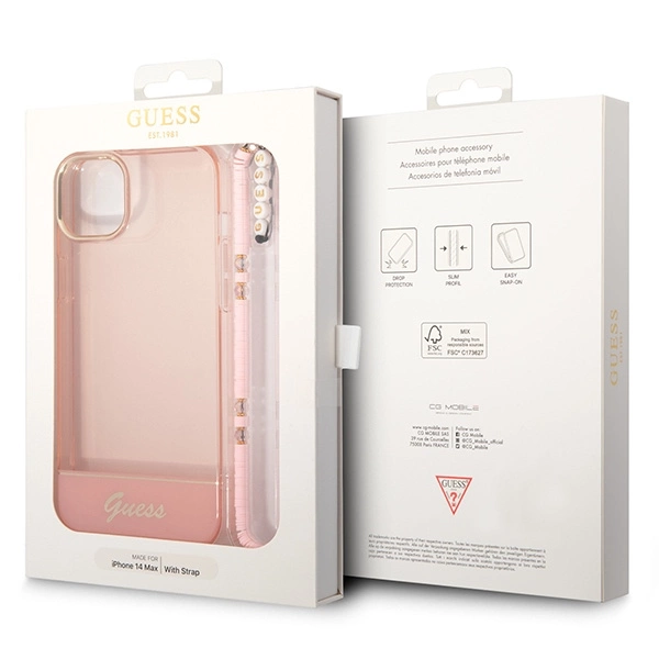 Etui Guess Translucent Pearl Strap na iPhone 14 Plus - różowe