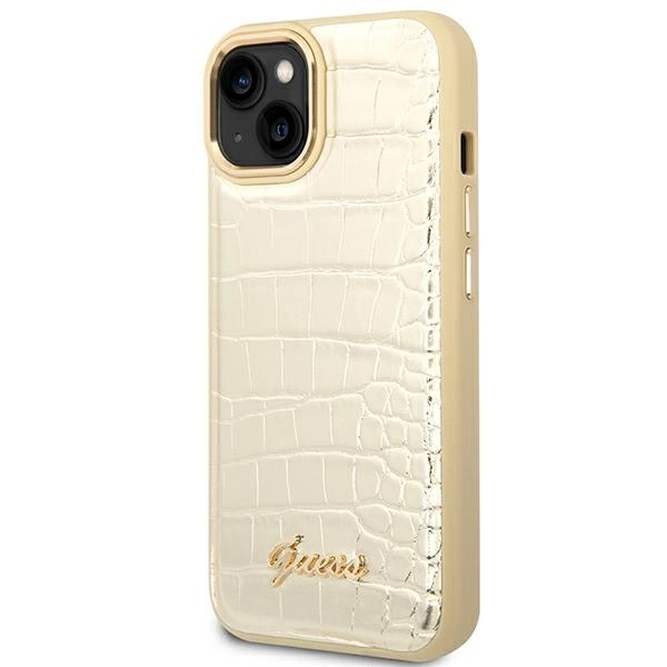 Etui Guess Croco Collection na iPhone 14 Plus - złote