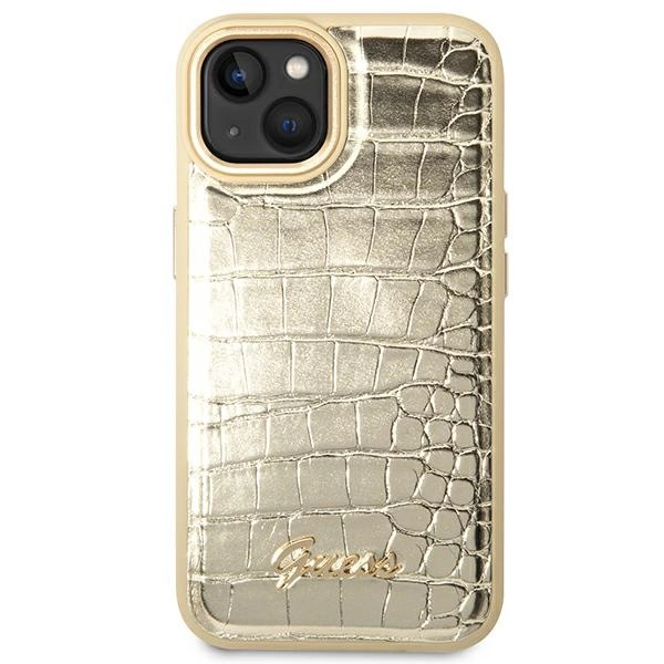 Etui Guess Croco Collection na iPhone 14 Plus - złote