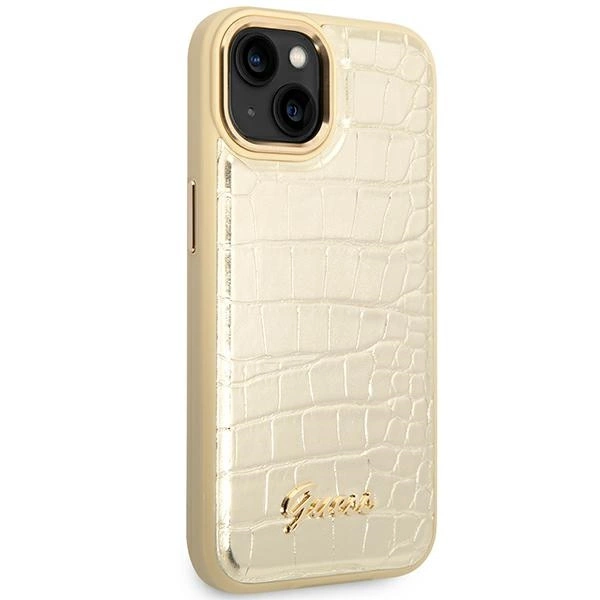 Etui Guess Croco Collection na iPhone 14 Plus - złote
