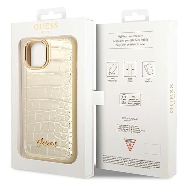 Etui Guess Croco Collection na iPhone 14 Plus - złote
