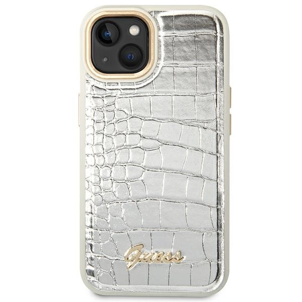 Etui Guess Croco Collection na iPhone 14 Plus - srebrne