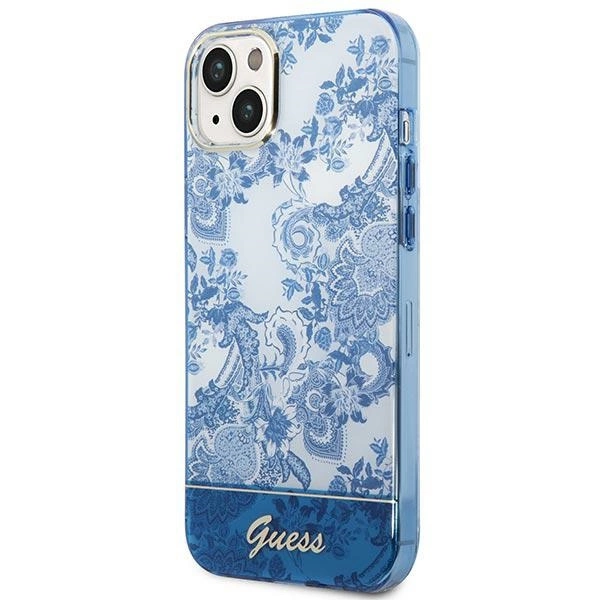 Etui Guess Porcelain Collection na iPhone 14 Plus - niebieskie