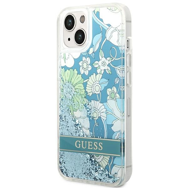 Etui Guess Flower Liquid Glitter na iPhone 14 Plus - zielone