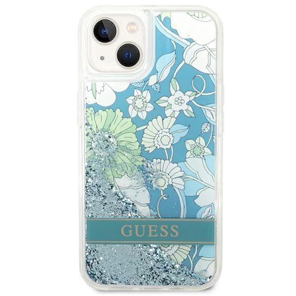 Etui Guess Flower Liquid Glitter na iPhone 14 Plus - zielone
