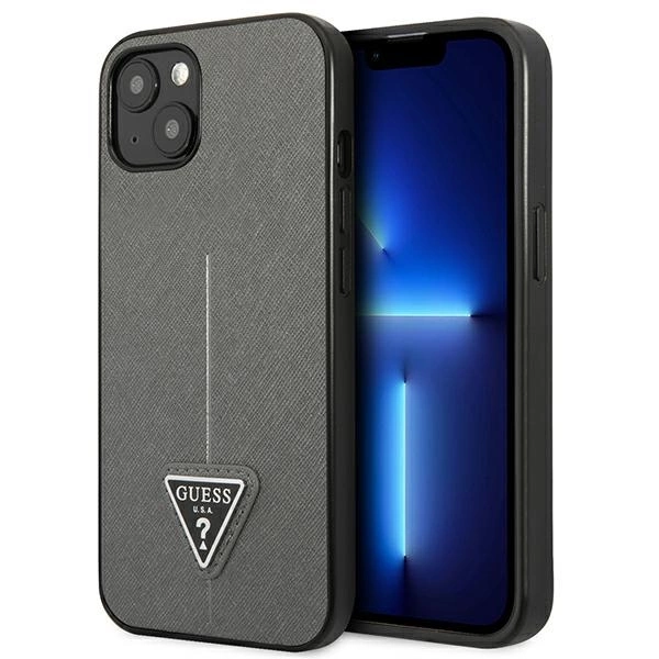 Etui Guess Saffiano Triangle Logo na iPhone 14 Plus - srebrne
