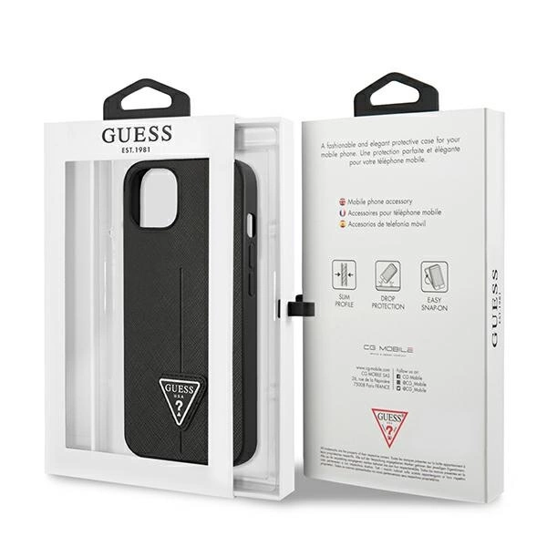 Etui Guess Saffiano Triangle Logo na iPhone 14 Plus - czarne