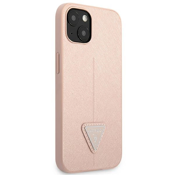 Etui Guess Saffiano Triangle Logo na iPhone 14 Plus - różowe