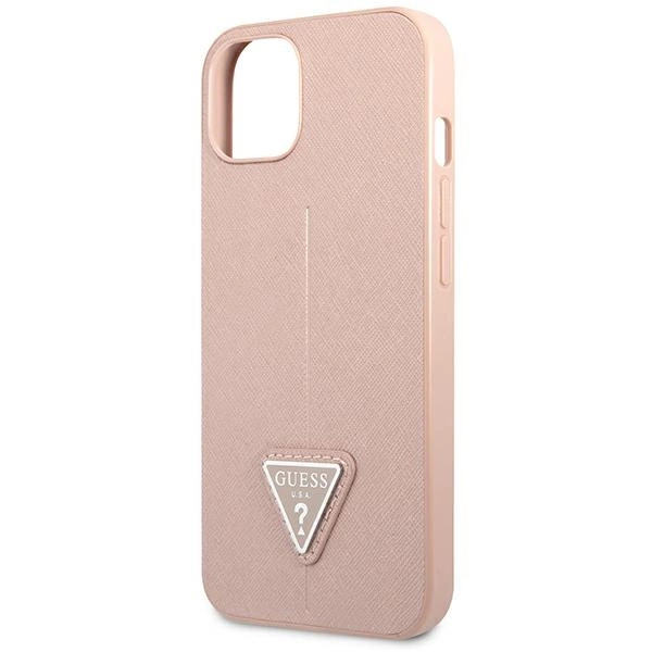 Etui Guess Saffiano Triangle Logo na iPhone 14 Plus - różowe