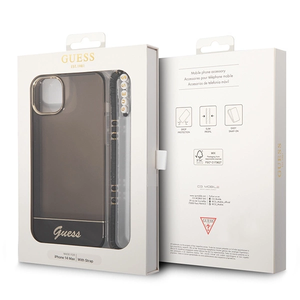 Etui Guess Translucent Pearl Strap na iPhone 14 - czarne