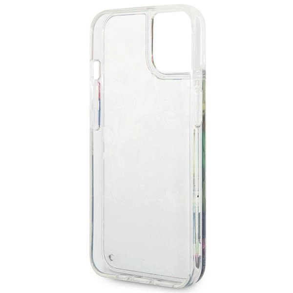 Etui Guess Flower Liquid Glitter na iPhone 14 - niebieskie