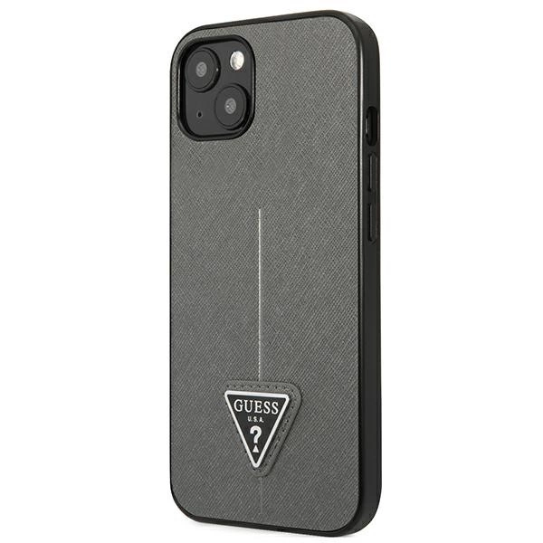 Etui Guess Saffiano Triangle Logo na iPhone 14 - srebrne